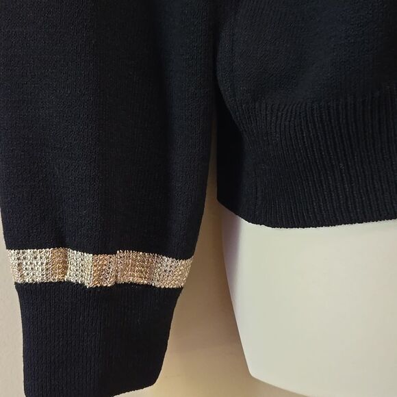 ST. JOHN by Marie Gray Santana Knit Sweater Size Large Ribbon Mock Neck Holiday - Picture 12 of 14